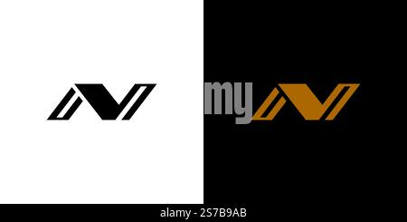 Ein modernes und stilvolles, minimalistisches Letter N-Logo in Schwarz- und Goldtönen auf kontrastierenden Hintergründen. Stock Vektor