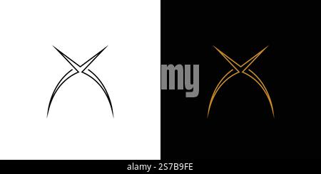 Luxuriöses Gold abstraktes X-Logo auf weißem und schwarzem Hintergrund Stock Vektor