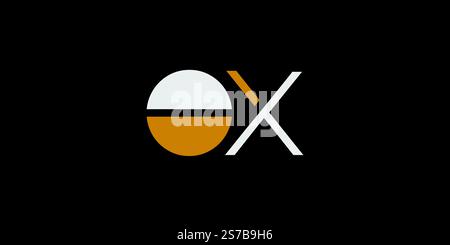 Modernes geometrisches OX-Logo-Design mit minimalistischen Elementen auf schwarzem Hintergrund Stock Vektor