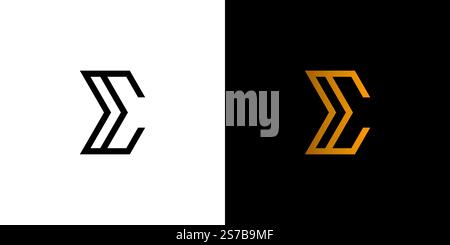 Modernes minimalistisches E-Logo-Design in Schwarz und Gold auf separatem Hintergrund Stock Vektor