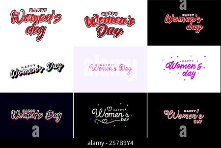 Abstraktes Happy Women&rsquo;s Day-Logo mit Frauengesicht und Love Vektor-Design in rosa und lila Farben Stock Vektor