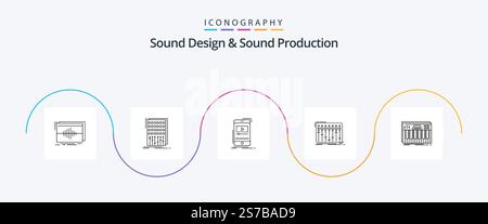 Sound Design und Sound Production Line 5 Icon Pack inklusive Mixer. Konsole. Mischer. Mobil. P Stock Vektor
