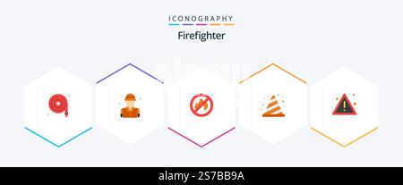 Firefighter 25 Flat Icon-Paket inklusive Feuer. unterschreiben Sie. Feuer! Straße. Blockieren Stock Vektor