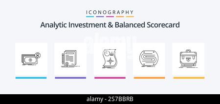 Analytic Investment und Balanced Scorecard Line 5 Icon Pack inklusive Gold. Münzen. Finanziell. Lautstärke. Skalieren. Kreatives Symboldesign Stock Vektor