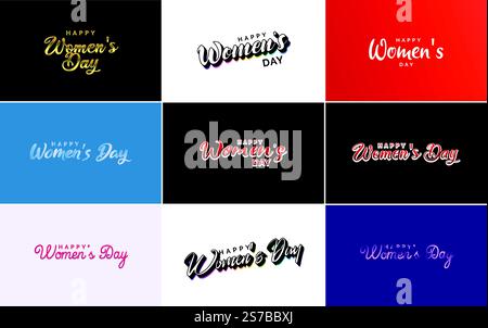 Pink Happy Women&rsquo;s Day typografische Designelemente für Grußkarten Stock Vektor