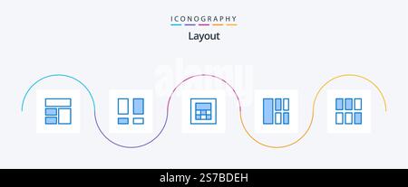 Layout Blau 5 Icon Pack mit Layout. Rahmen. Taschenrechner. Bearbeiten. Schnittstelle Stock Vektor