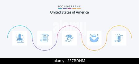 Usa Blue 5 Icon Pack Mit . Creme. ureinwohner. Eis am Stiel. hut Stock Vektor