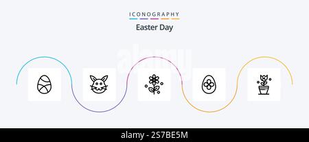 Ostern Line 5 Icon Pack inklusive ostern. Ei, Kaninchen. osterei, Dekoration Stock Vektor