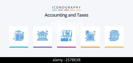 Tax Blue 5 Icon Pack inklusive Geld. Rabatt. Regierung. Prozent. Kreatives Symboldesign Stock Vektor