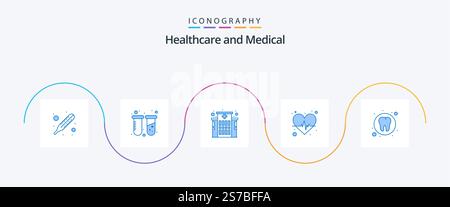 Medical Blue 5 Icon Pack inklusive Zahn. Gesundheit. Klinik. Zahnärztlich. Puls Stock Vektor