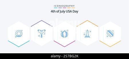 USA 25 Blue Icon Pack mit . Ein Hotdog. festival in den usa. amerikaner. USA Stock Vektor