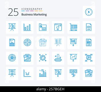 Business Marketing 25 Blaues Symbolpaket mit . Finanzen. Geschäftlich. Aufzeichnungen Stock Vektor