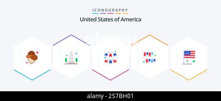 USA 25 Flat Icon Pack inklusive Party. Die Fasseln. amerikaner. Girlande. Girlande Stock Vektor