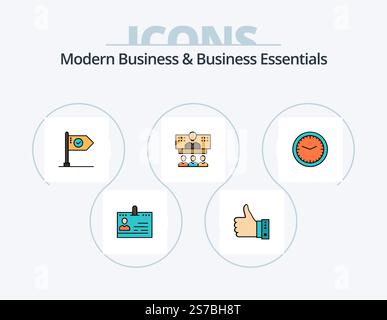Modernes Business Und Business Essentials Line-Filled Icon Pack 5 Icon Design. Hilfe! Hilfe! Kontakt. Büro. Kommunikation. Unterstützung Stock Vektor