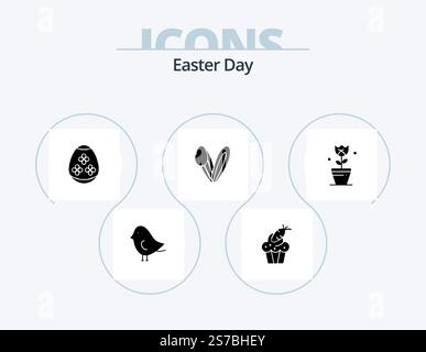 Easter Glyph Icon Pack 5 Icon Design. ostern. Kaninchen. osterei, Gesicht. Ein Tier Stock Vektor