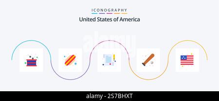 USA Flat 5 Icon Pack mit Flagge. usa. Papier. Sport. Baseball Stock Vektor