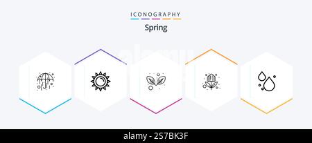 Spring 25 Line Symbolpaket mit . Frühling. Die Natur. Schwankung. Sommer Stock Vektor