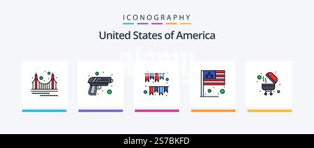 USA Line Filled 5 Icon Pack inklusive Geld. washington. Wahl. usa. Denkmal. Kreatives Symboldesign Stock Vektor