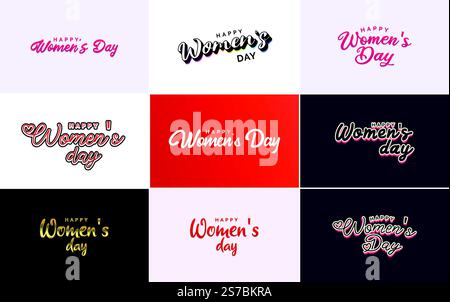 Abstraktes Happy Women&rsquo;s Day-Logo mit Frauengesicht und Love Vektor-Design in rosa und schwarzen Farben Stock Vektor