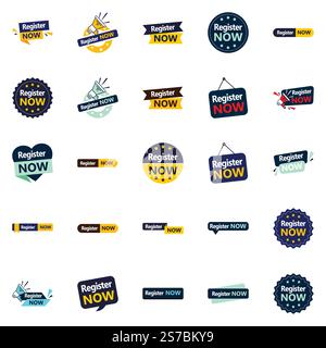 25 hochwertige typografische Banner für „Jetzt registrieren“ Stock Vektor