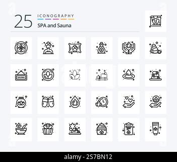 Sauna 25 Line Icon-Paket inklusive Sauna. Sauna. Sauna. Pflege. Kleinkind Stock Vektor