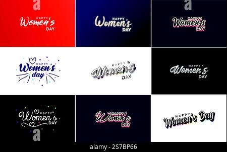 Abstraktes Happy Women&rsquo;s Day-Logo mit Frauengesicht und Love Vektor-Design in rosa und schwarzen Farben Stock Vektor