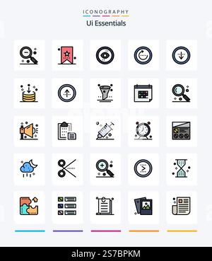 Creative UI Essentials 25 Zeile mit Symbolpaketen wie Reload. Browser. Tag. Anzeigen. Schnittstelle Stock Vektor