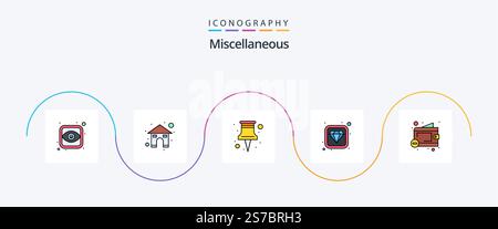 Sonstiges gefülltes Flat 5-Symbolpaket einschließlich Reduzierung von Mitteln. Büro. Premium-Wert. Diamant Stock Vektor