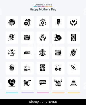 Creative Happy Mothers Day 25 Glyph Solid Black Icon Pack wie Mütter. Liebe. Geschenk. Die Hände. Zahnpasta Stock Vektor