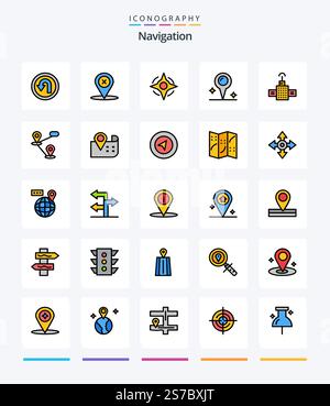 Kreatives Navigationspaket mit 25 Zeilen, z. B. gps. Navigation. Kompass. gps Standort Stock Vektor