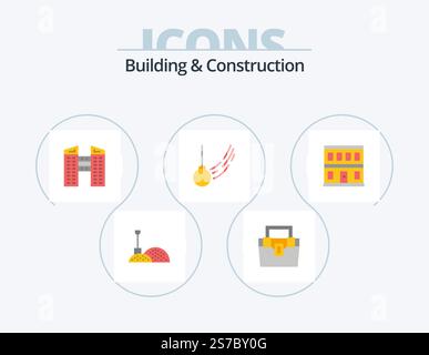 Building And Construction Flat Icon Pack 5 Icon Design. Tür. Bewegung. Gebäude. Kugel. Schwingen Stock Vektor