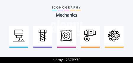 Mechanics Line 5 Icon Pack Mit . Reifen. Ventilator. Kreatives Symboldesign Stock Vektor