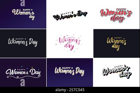 Abstraktes Happy Women&rsquo;s Day-Logo mit Frauengesicht und Love Vektor-Design in rosa und lila Farben Stock Vektor