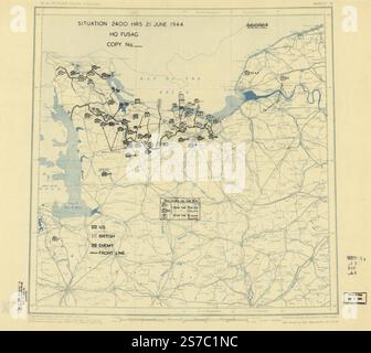 [21. Juni 1944], HQ Twelfth Army Group Lageplan. 1944 von alliierten Streitkräften. Armeegruppe 12. Engineer Section., Usa. Armee. Armeegruppe 1. Hauptsitz. Stockfoto