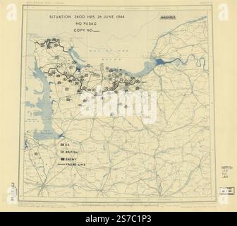 [26. Juni 1944], HQ Twelfth Army Group Lageplan. 1944 von alliierten Streitkräften. Armeegruppe 12. Engineer Section., Usa. Armee. Armeegruppe 1. Hauptsitz. Stockfoto