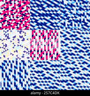 Titelblattabdeckungen mit farbenfrohen isometrischen Formen und Linien, die sich überlappen. Plakate. Poster. Flyer. Und Bannerdesigns; Vektorillustration Stock Vektor