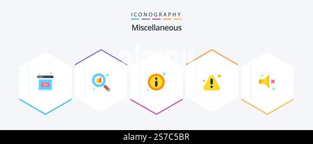 Sonstiges 25 flache Symbolpaket mit Ton. Ungefähr. Warnung: Fehler Stock Vektor