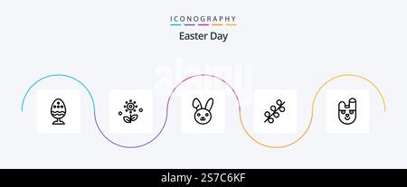 Easter Line 5 Icon Pack mit Hase. Frühling. Frühling. Feiertage. Katzenfutter Stock Vektor