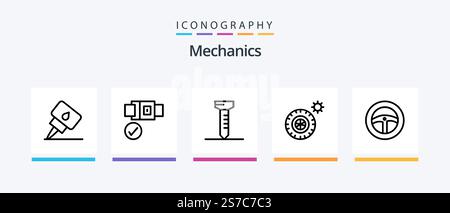Mechanics Line 5 Icon Pack Mit . Werkzeuge. Mechanisch. Kreatives Symboldesign Stock Vektor
