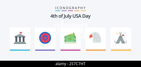 USA Flat 5 Icon Pack inklusive Zelt. usa. Dollar. adler. Ein Tier. Kreatives Symboldesign Stock Vektor