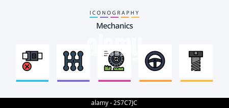Mechanics Line Filled 5 Symbolpaket Mit . Spule. Klebstoff. Frühling. Öl. Kreatives Symboldesign Stock Vektor
