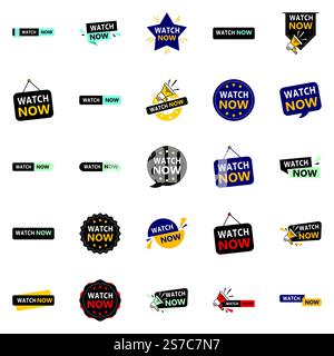 25 Dynamic Watch Now Banner, die Sie bei der Werbung für Ihr Unternehmen unterstützen Stock Vektor