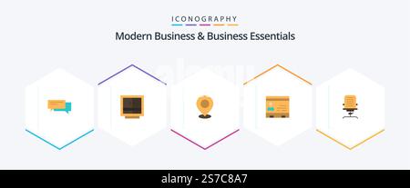 Modernes Business und Business Essentials 25 Flat Icon-Paket mit Marker. Karte. Geschäftlich. Standort. Büro Stock Vektor