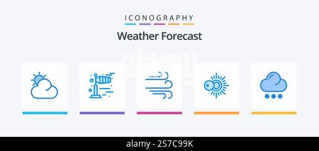 Wetterblau 5 Icon Pack Mit . Sonne. Wetter. Prognose. Kreatives Symboldesign Stock Vektor