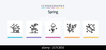 Spring Line 5 Icon Pack inklusive Natur. Frühling. Blume. Rad. barrow. Kreatives Symboldesign Stock Vektor