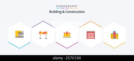 Building and Construction 25 Flat Icon-Paket mit . Stadt. Baugewerbe. Gebäude. Baugewerbe Stock Vektor