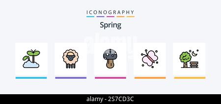 Spring Line Filled 5 Icon Pack inklusive Natur. Frühling. Ein Tier. Datum. Kalender. Kreatives Symboldesign Stock Vektor