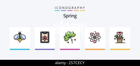 Spring Line Filled 5 Icon Pack mit Eiern. Marienkäfer. Frühling. Bug. Frühling. Kreatives Symboldesign Stock Vektor