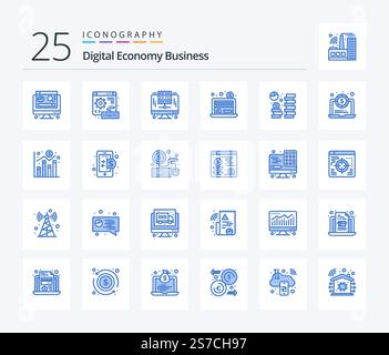 Digital Economy Business 25 Blaues Symbolpaket mit Economy. Währung. Digital. Münze. Online Stock Vektor