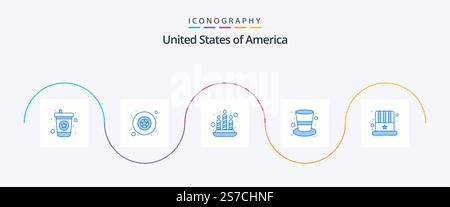 Usa Blue 5 Icon Pack Mit . hut. Licht. Kap. Magischer Hut Stock Vektor